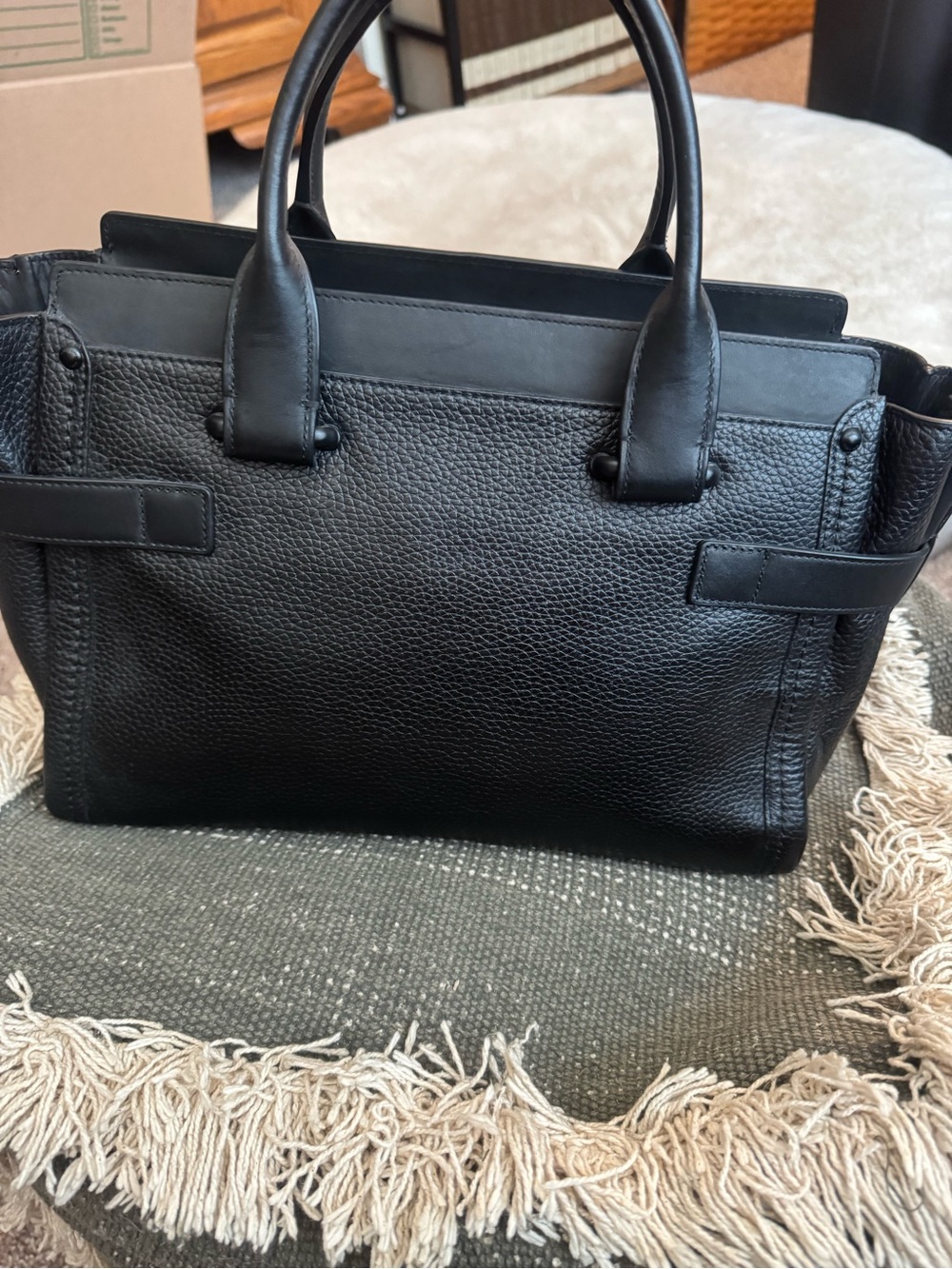 RARE Coach Matte Black on Black Pebbled Swagger 27 Leather Satchel image 2